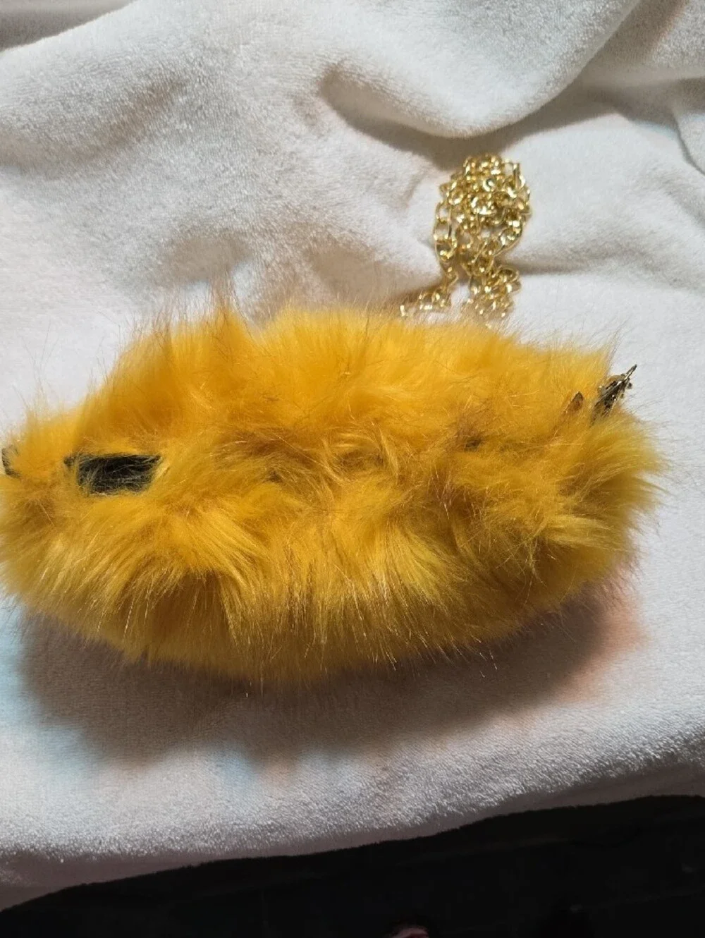 Source Unknown Faux Fur Chain Clutch in Mustard Yellow